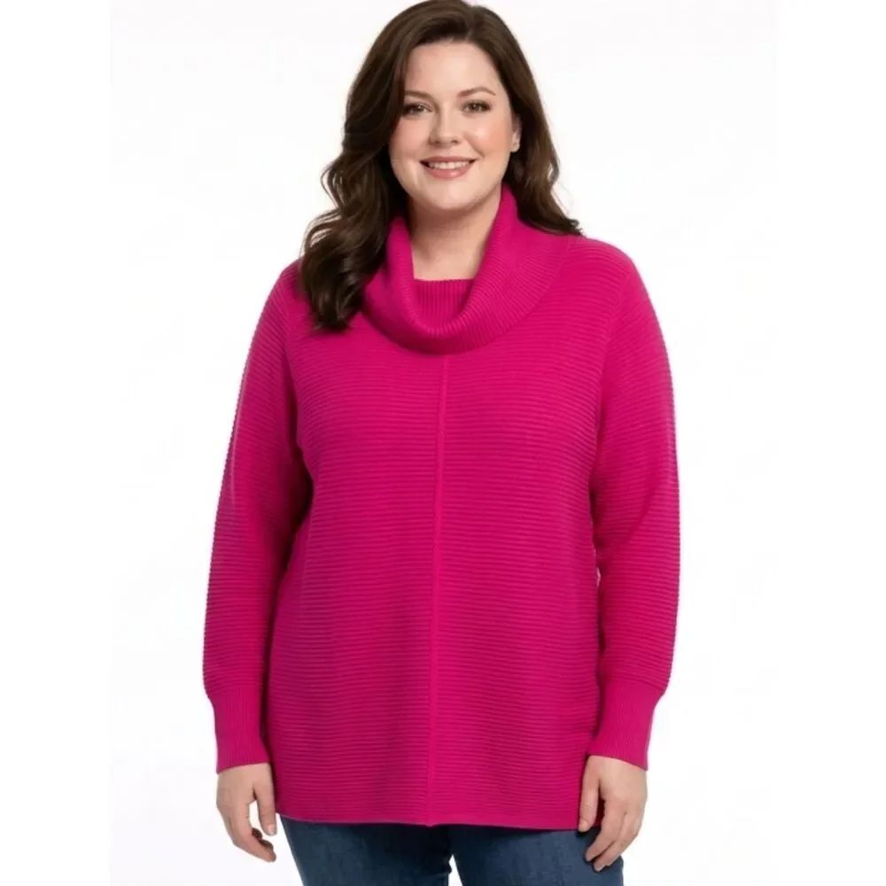 Cyrus Magenta Pink Ribbed Cowl Neck Sweater Size 2X